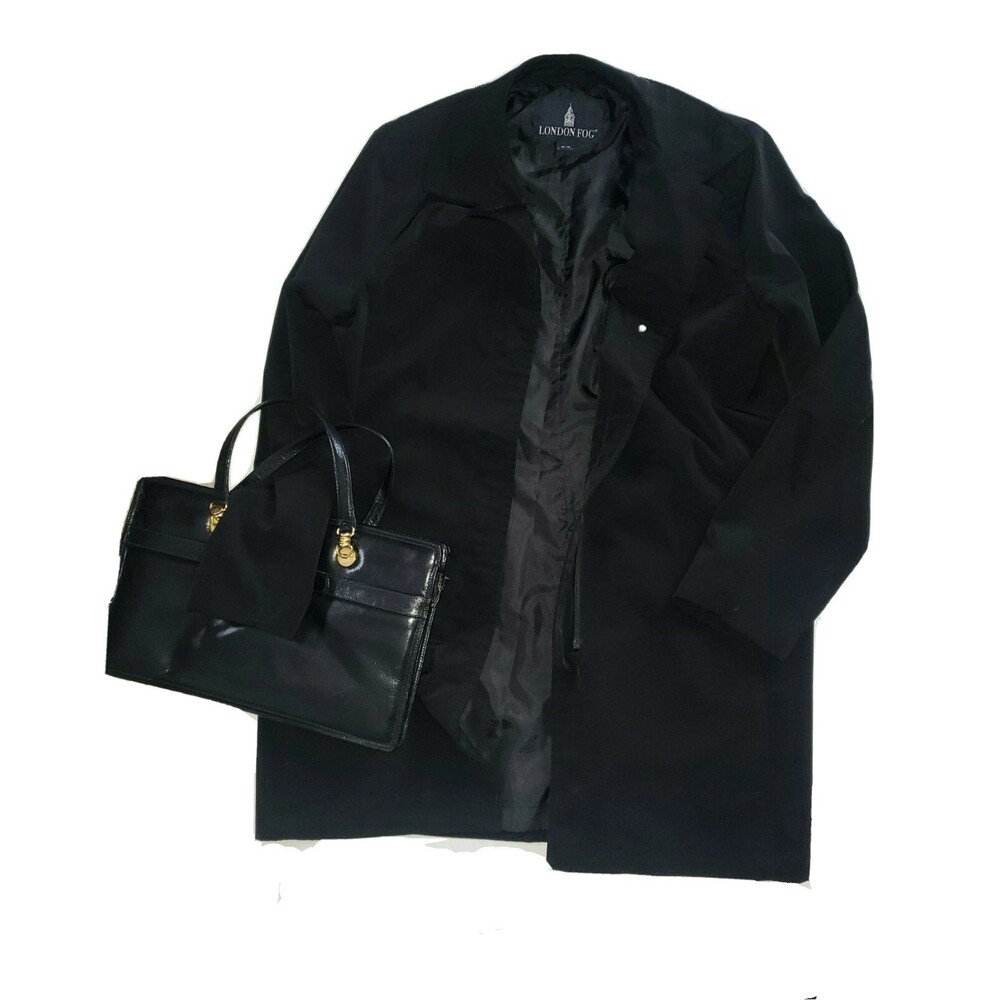 London Fog Simple Black Zip up Trench Size M